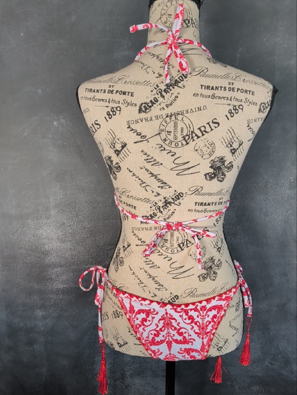 Red & White Damask Pattern Bikini - Picture 4 of 5